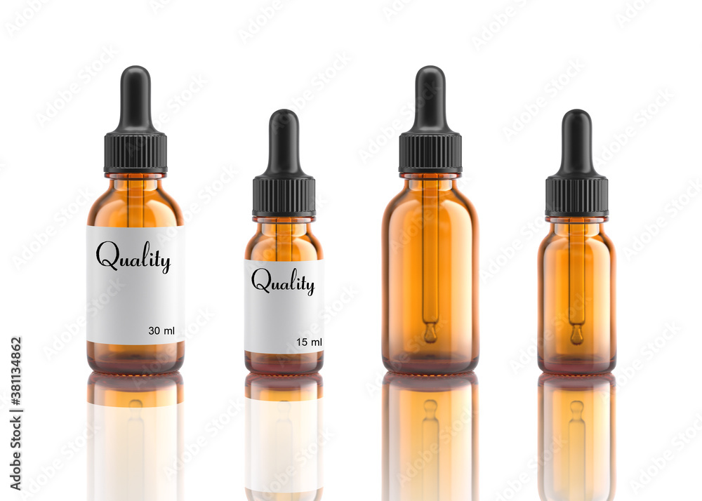 Amber bottle 3d render on white background. Product design. Amber bottle 3d render on white background. Product design.