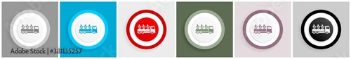 Truck, plants and trees delivery icon set, colorful flat design vector illustrations in 6 options for web design and mobile applications