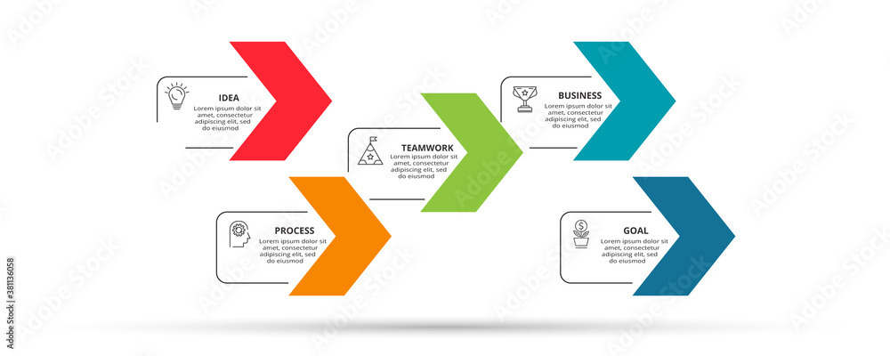 Abstract arrows of graph, diagram with 5 steps, options, parts or processes. Vector business template for presentation