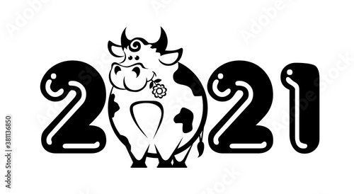 2021 year Logo design. Chinese new year of ox. Metal ox horoscope sign. New year funny symbol. Flat vector Ox sign isolated on transparent  background