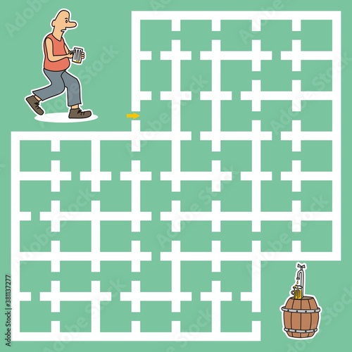 maze, man and beer, vector illustration