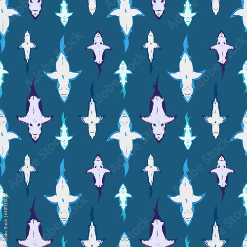 Seamless pattern of the shark family / oceanarium