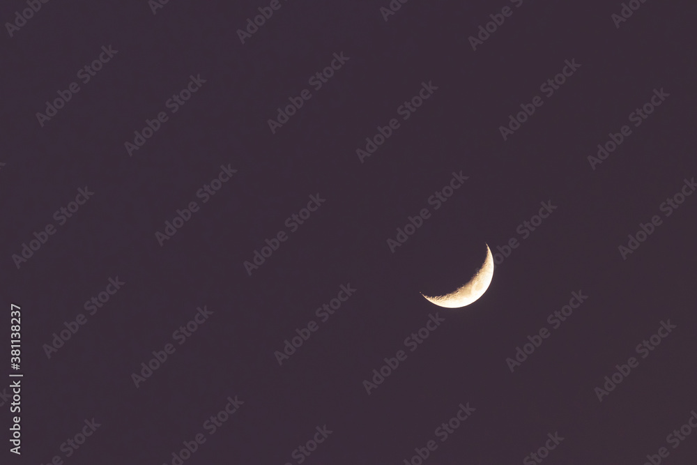 Crescent moon on sweet sky. Look like a smile on a good day. Crescent moon on sweet sky. Look like a smile on a good day.
