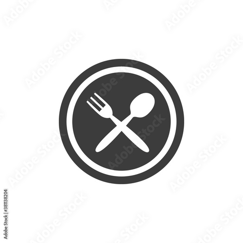Plate, fork and spoon on white background.