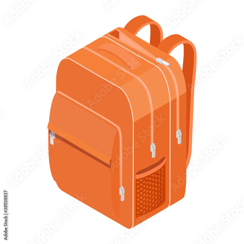 School Backpack. Orange backpack for schoolchildren, students, travellers and tourists.