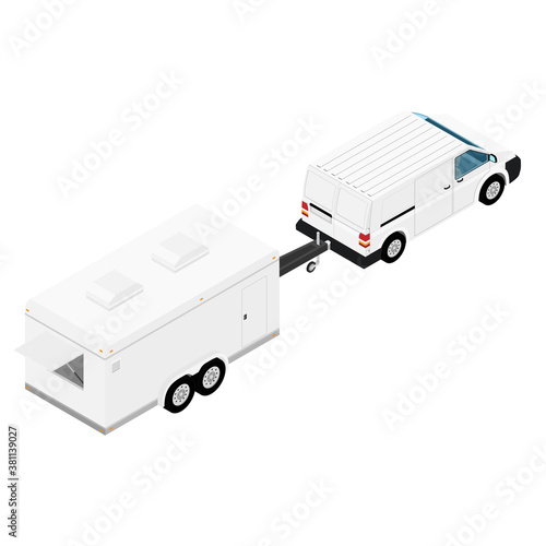 Car with trailer isolated on white background