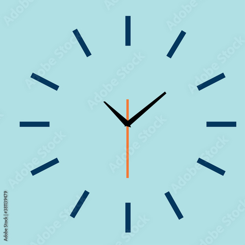 Wall clock face on blue background. Vector