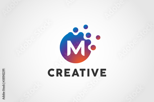 Initial Letter M Logo, Circle particle with letter M inside, vector illustration