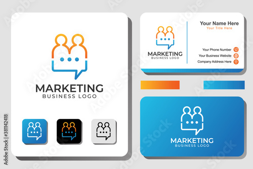 marketing logo, people chat, letter m people with bubble chat logo concept