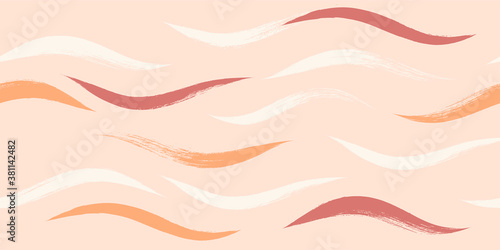 Seamless Wave Pattern, Hand drawn water sea modern vector background. Wavy beach brush stroke, curly grunge paint lines, watercolor illustration