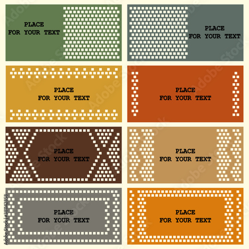 A set of business cards, cards, templates, with cut square holes in paper cut style. Vector illustration in retro, vintage style.