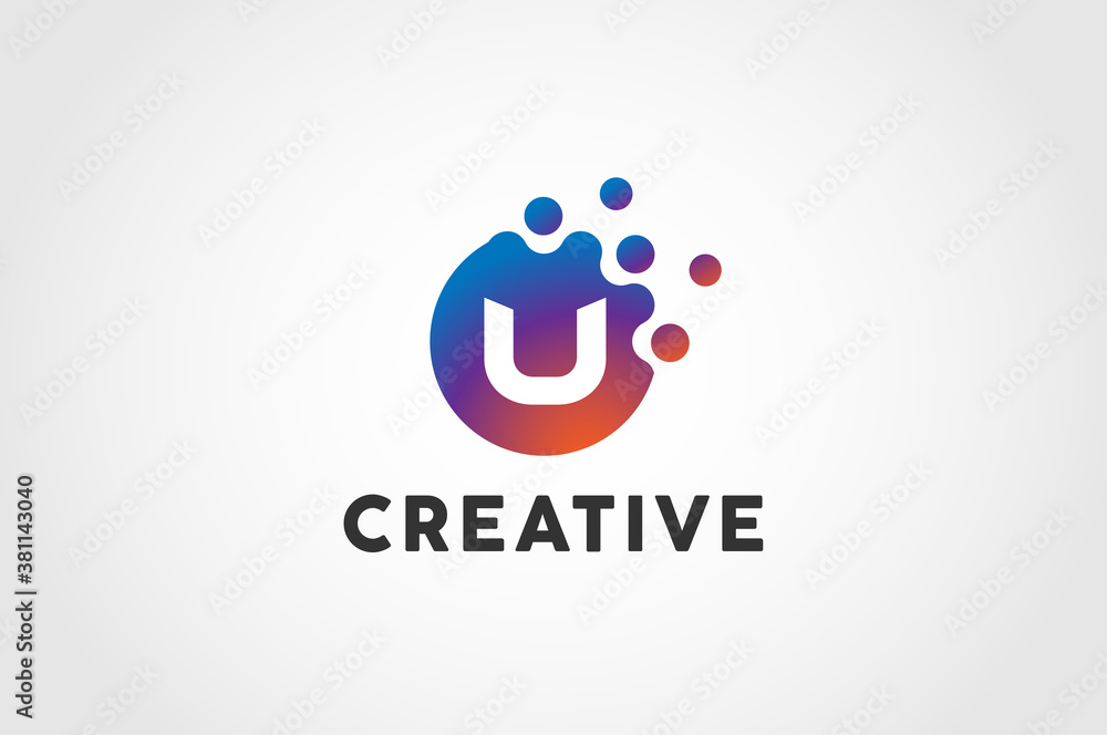 Initial Letter U Logo, Circle particle with letter U inside, vector illustration