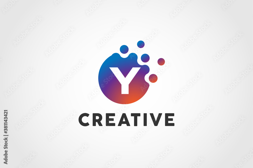 Initial Letter Y Logo, Circle particle with letter Y inside, vector illustration