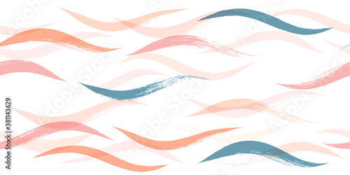 Seamless Wave Pattern, Hand drawn water sea modern vector background. Wavy beach brush stroke, curly grunge paint lines, watercolor illustration