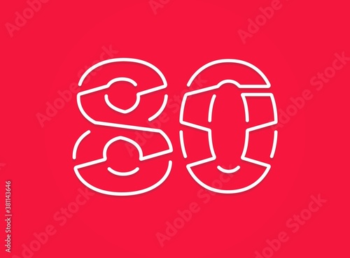 80 number. Modern trendy, creative style design. For logo, brand label, design elements, corporate identity, application etc. İsolated vector illustration