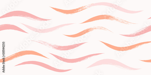 Seamless Wave Pattern, Hand drawn water sea modern vector background. Wavy beach brush stroke, curly grunge paint lines, watercolor illustration