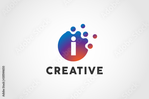 Initial Letter I Logo, Circle particle with letter I inside, vector illustration