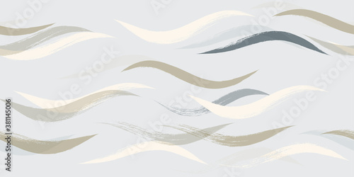 Seamless Wave Pattern, Hand drawn water sea modern vector background. Wavy beach brush stroke, curly grunge paint lines, watercolor illustration