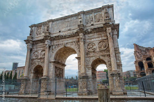 Arch of Constantine, (ad 312), one of three surviving ancient Roman triumphal arches in Rome. Arch of Constantine or Arco di Costantino or Triumphal arch in Rome, near Colosseum, Italy