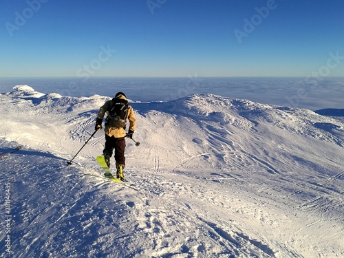 Skiing under a blue sky in the beautiful ski resort of Åre (Aare) Sweden photo