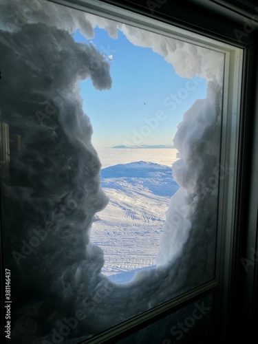 Skiing under a blue sky in the beautiful ski resort of Åre (Aare) Sweden photo