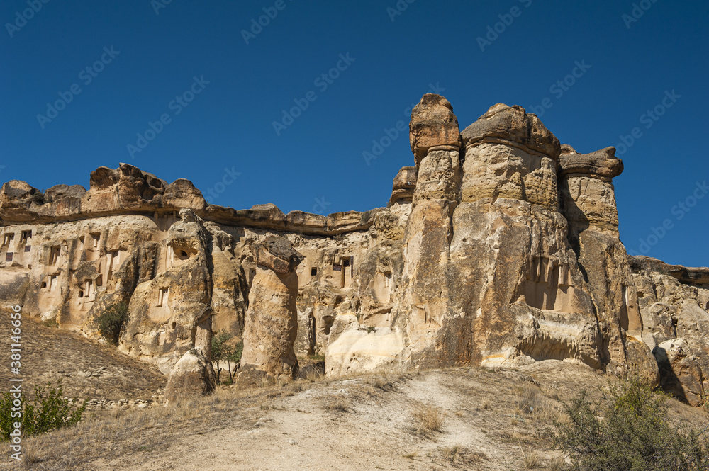 Cavusin castle in Cappadocia in Turkey