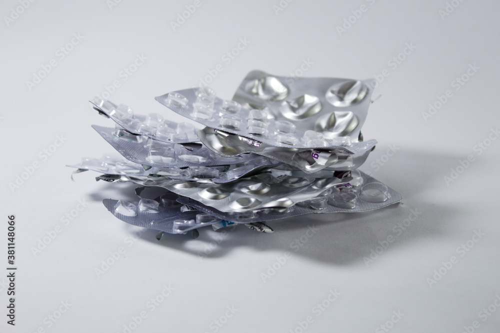 Crumpled medicine cards with white background Crumpled medicine cards with white background
