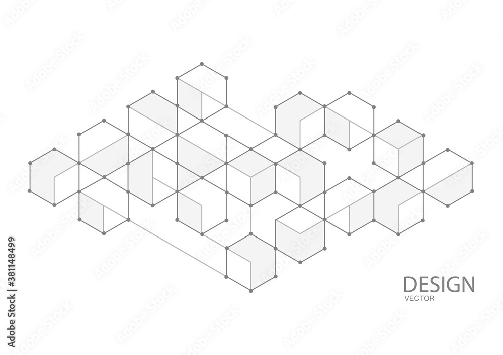 Hexagons on white background.Technical drawing.Geometric rhombuses.Abstract tech.Vector illustration. Hexagons on white background.Technical drawing.Geometric rhombuses.Abstract tech.Vector illustration.