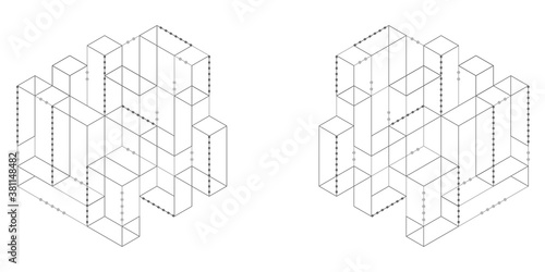 Technology geometric background .Isometric cubes on white background.Abstract tech.Vector illustration.	