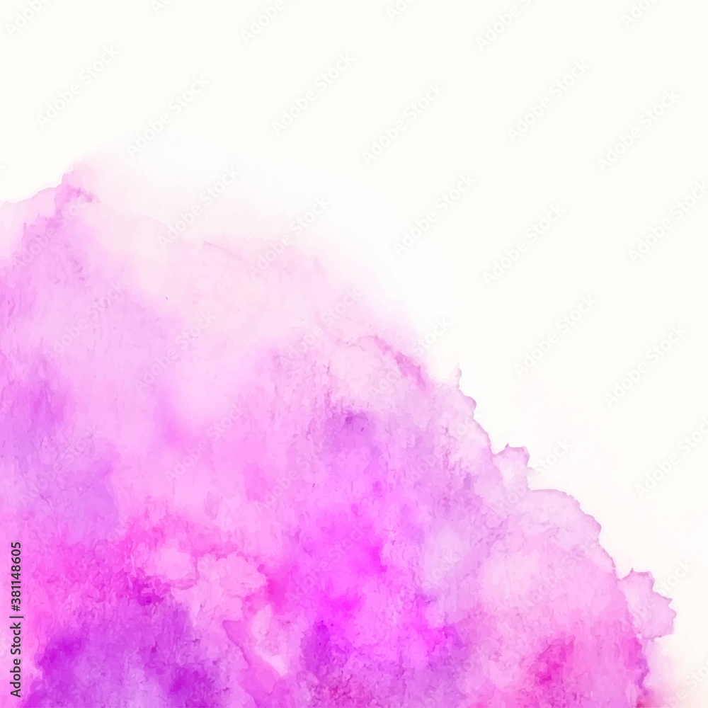 Hand painted watercolor texture. Abstract pink and lilac color splash on white background. 