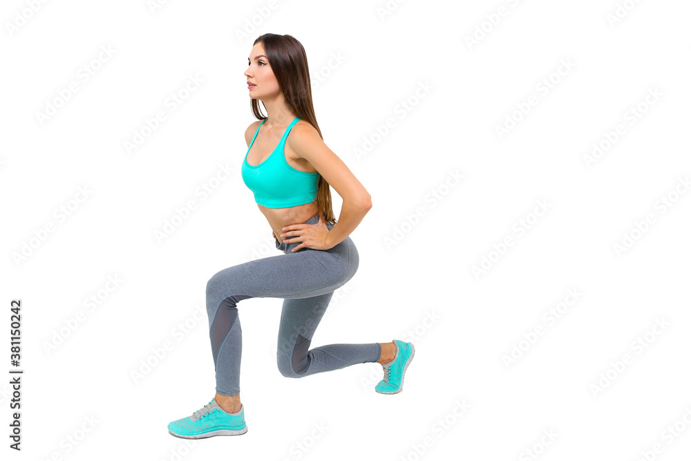 Woman in sportswear doing warm-up before jogging
