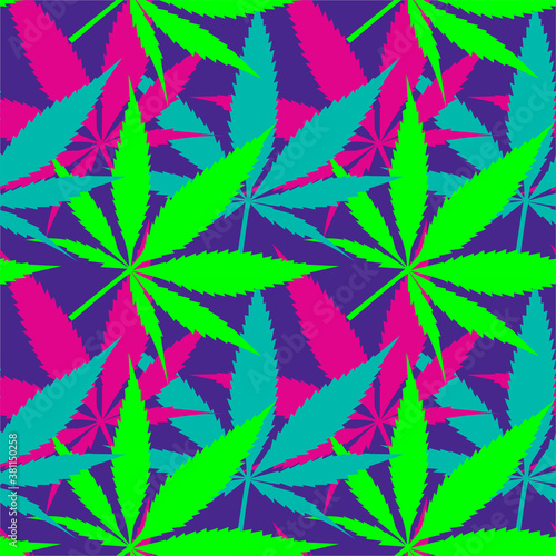 An abstract cannabis leaf seamless pattern background image.