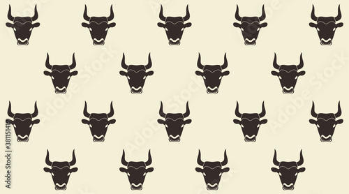 Dark Bull Head with horns silhouette pattern background