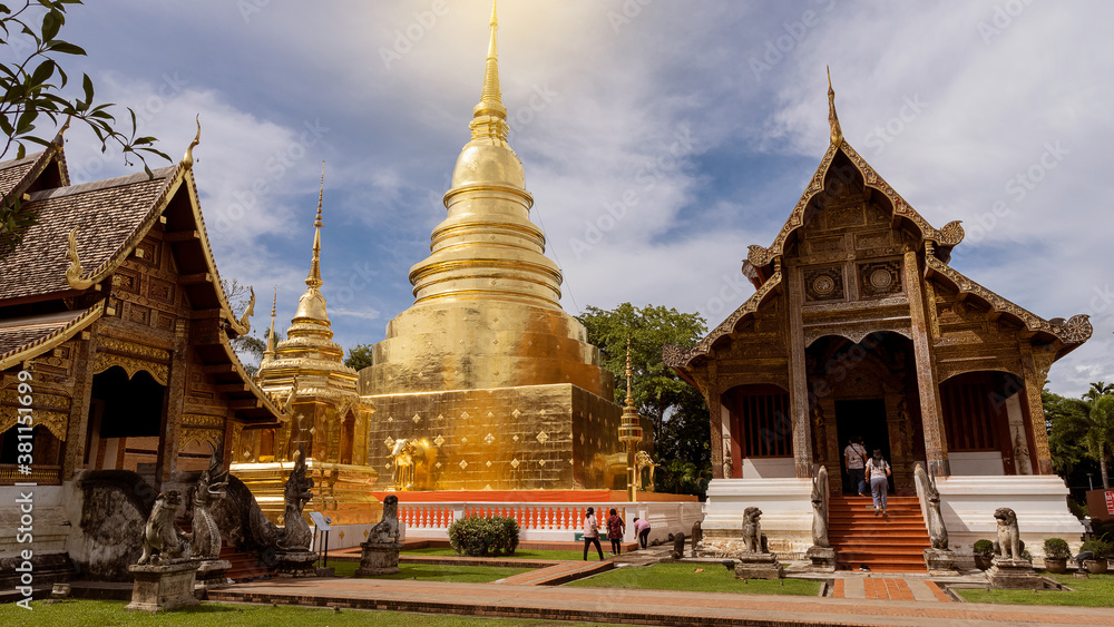 Fototapeta premium Wat Phra Singh is a temple that tourists like to visit in Chiang Mai, Thailand.