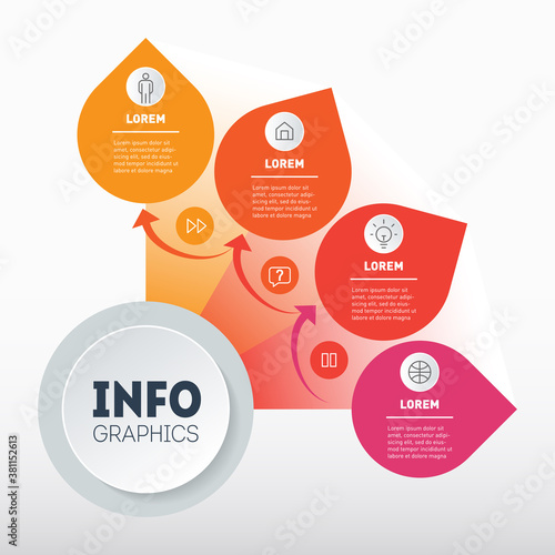 Business presentation concept with 4 options. Info graphic of technological or education process with four steps. Infographic in the form of a sector of circle.