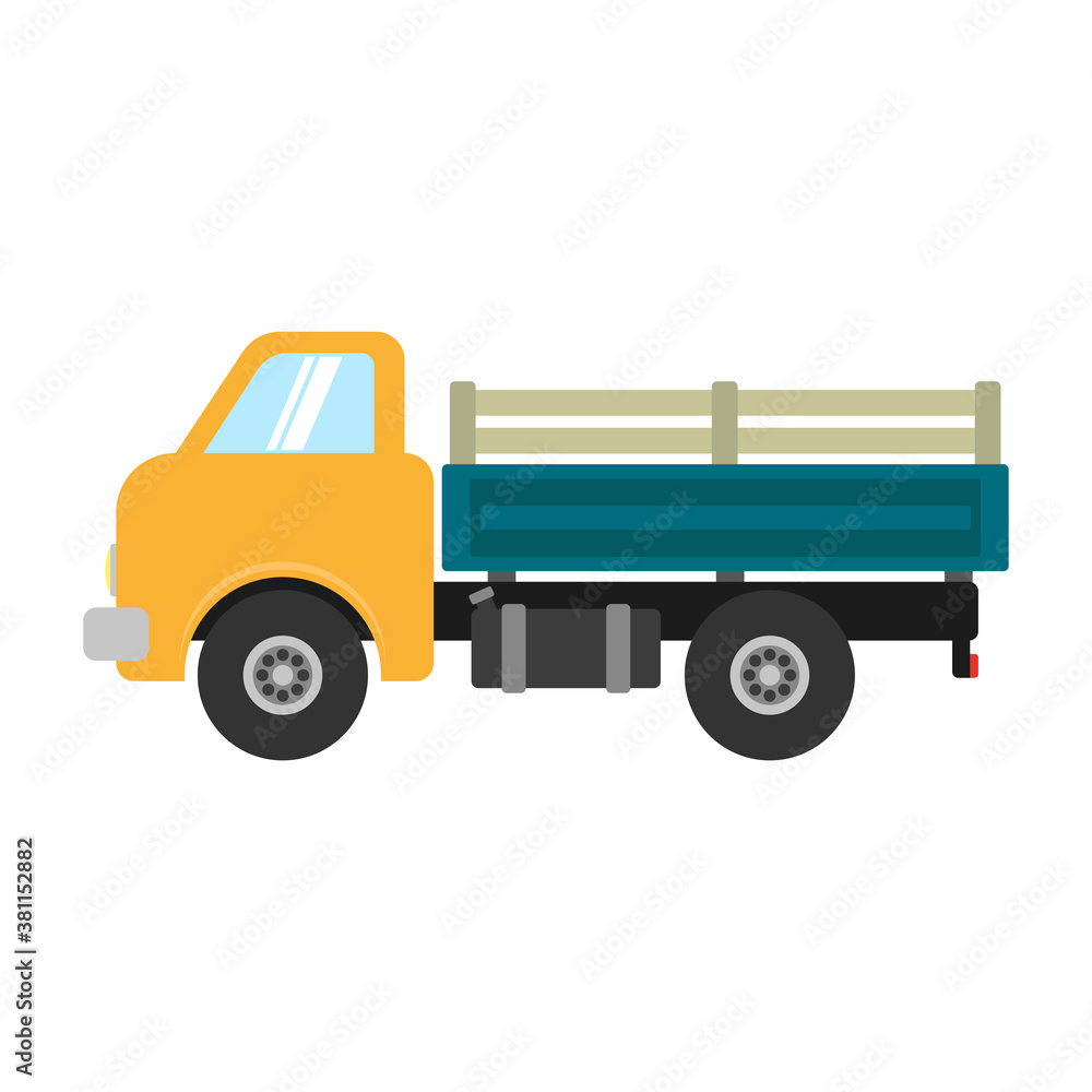 Farm truck icon. Side view. Colored silhouette. Vector graphic illustration. The isolated object on a white background. Isolate.