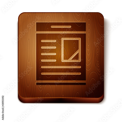 Brown Newspaper advertisement displaying obituaries icon isolated on white background. Wooden square button. Vector.