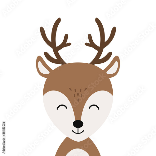 Christmas reindeer cute smile character vector isolated white background