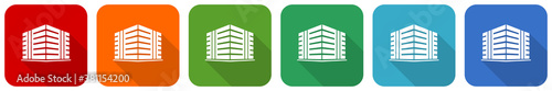 Office building icon set, flat design vector illustration in 6 colors options for webdesign and mobile applications