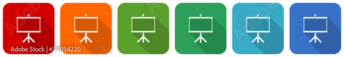 Board, school, education, presentation icon set, flat design vector illustration in 6 colors options for webdesign and mobile applications