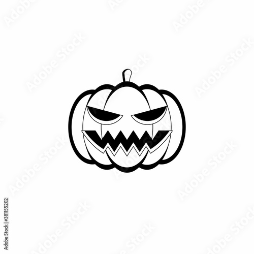 Halloween pumpkin, scary or spooky creepy pumpkins, Halloween holiday. Black outline design. Isolated icon.