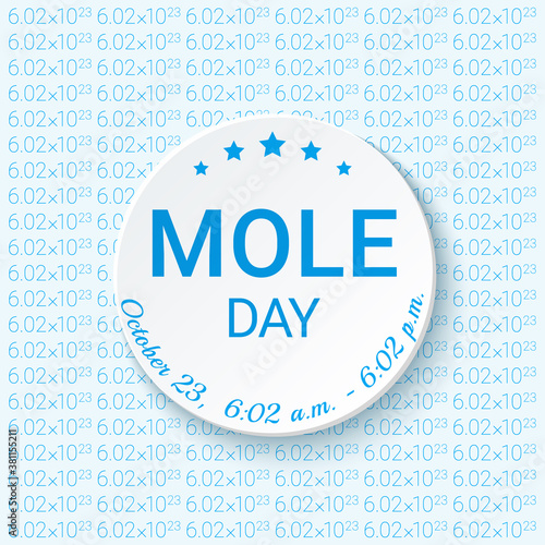 Mole Day vector illustration. Holiday celebrated among chemists and chemistry enthusiasts on October 23. National Chemistry Week. Avogadro number, education and science concept. Creative poster, flyer