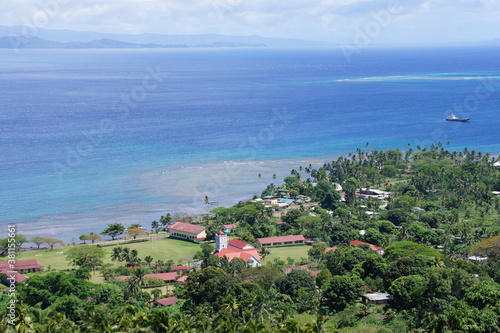 A native village on the island of Taveuni in the Fiji Archipelago