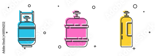 Set Propane gas tank, Propane gas tank and Industrial gas cylinder tank icon. Vector.