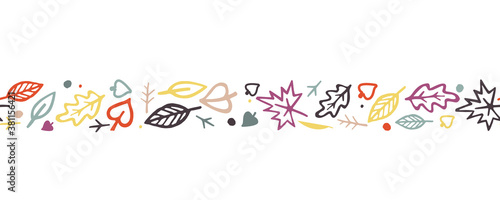 Seamless and slim border background of autumn leaves. Vector illustration