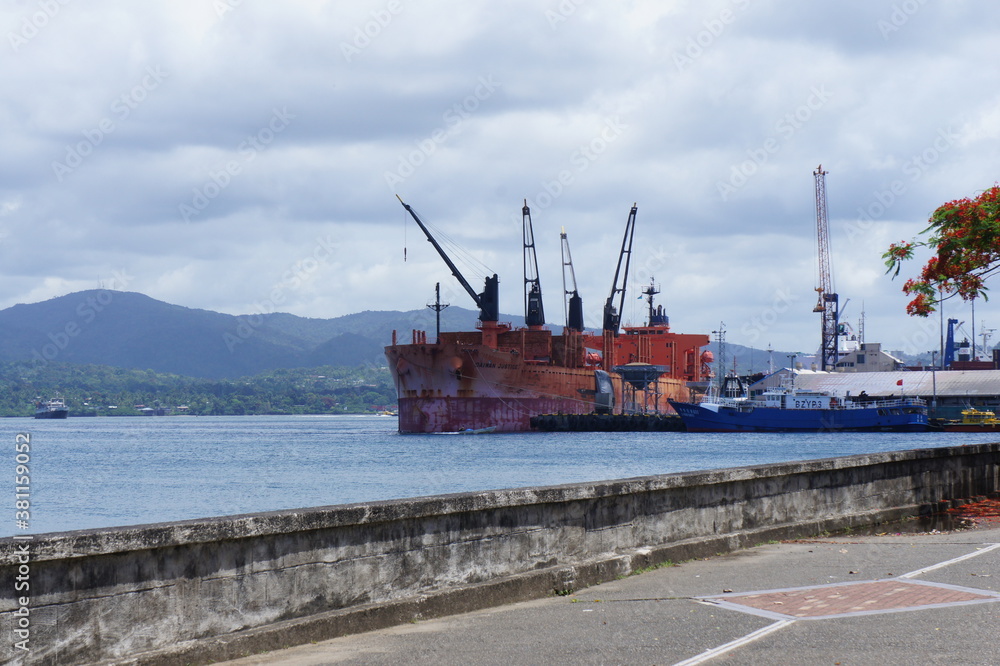 The ship docked in the bay of the capital Suva on the island of Viti Levu in the archipelago of Fiji