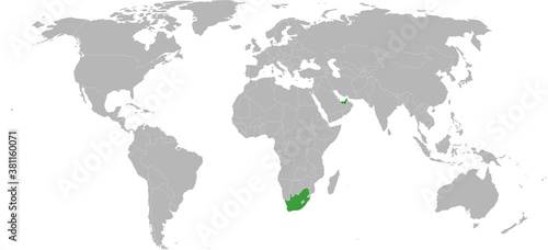 South africa  United arab emirates countries isolated on world map. Travel and backgrounds.