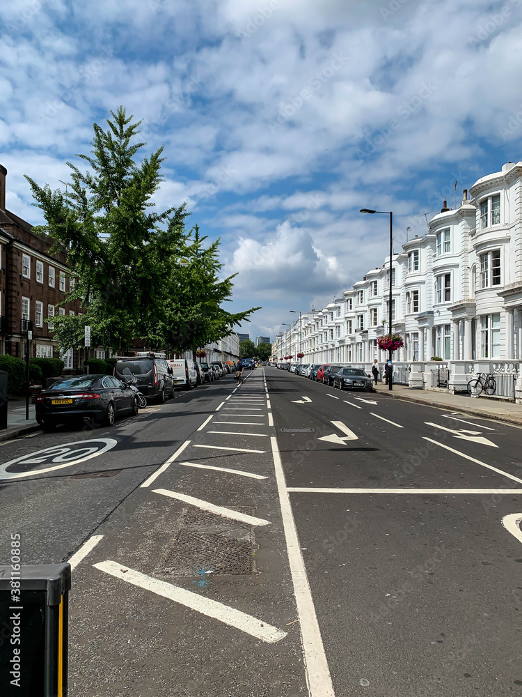 London, Great Britain; August 23, 2019. Streets of England with the typical London bus, decoration and buildings London, Great Britain; August 23, 2019. Streets of England with the typical London bus, decoration and buildings