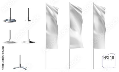 White banner flags. Realistic mockups
