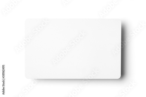 White business card on a white background.